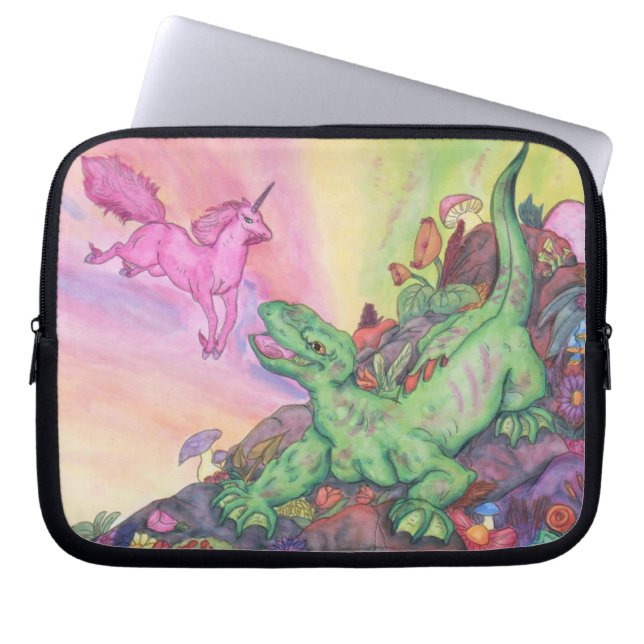 Fantasy Illustration Lizard Rosa Flied Unicorn Laptop Fodral (Framsidan)