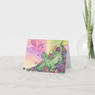 Fantasy Illustration Lizard Rosa Flied Unicorn Tack Kort