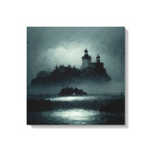 Fantasy Island Lighthouse Misty Foggy Mörk Natt