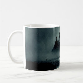 Fantasy Island Lighthouse Misty Foggy Mörk Natt Kaffemugg
