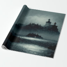 Fantasy Island Lighthouse Misty Foggy Mörk Natt