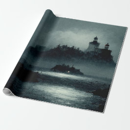 Fantasy Island Lighthouse Misty Foggy Mörk Natt Presentpapper