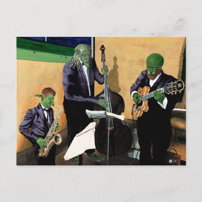 Fantasy Jazz Blues Musician Music Art Postcard Vykort (Framsida)