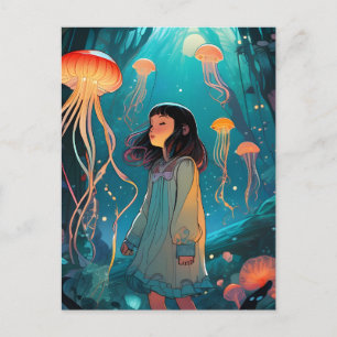 Fantasy Jellyfish Forest Girl Vykort