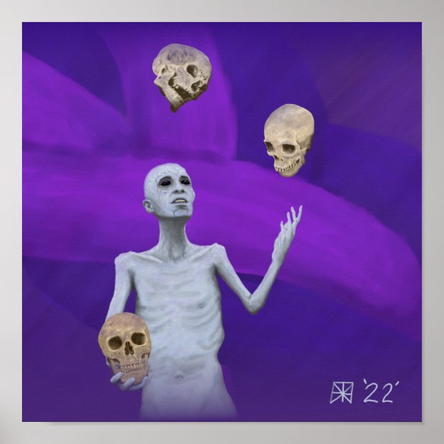 Fantasy Juggler Juggler Juggling Döskallars Art Sk Poster (Framsidan)