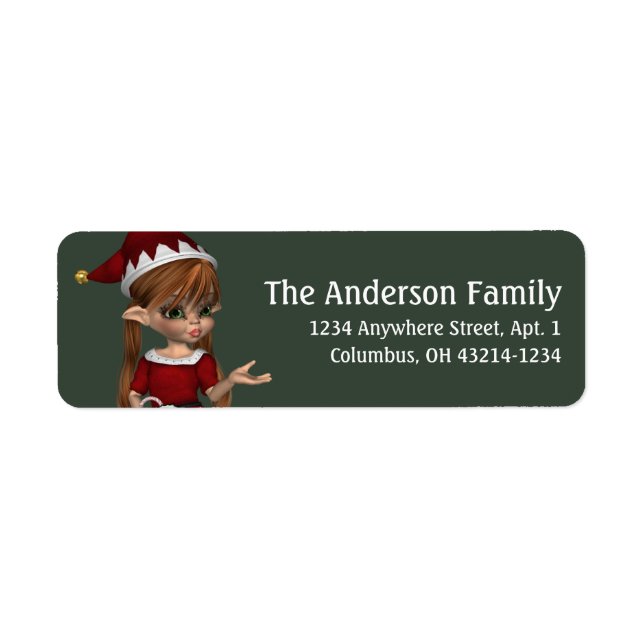 Fantasy Jul Elf Address Label - Red hair Returadress Etikett (Framsidan)