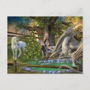 Fantasy jul Fågel Unikorn Drake Vykort