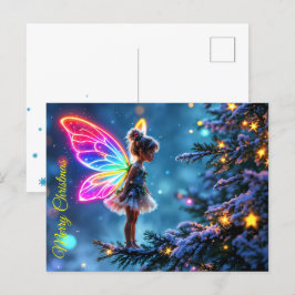 Fantasy Julafton fairy snö träd helgdag ljus Vykort