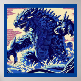 Fantasy Kaiju Anime - Woodcut 2 Poster