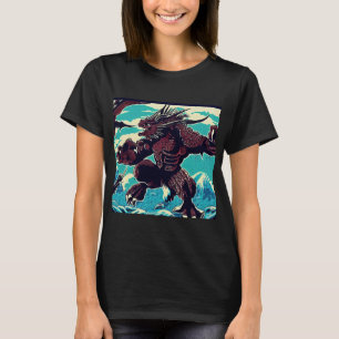 Fantasy Kaiju Anime - Woodcut 3 T Shirt