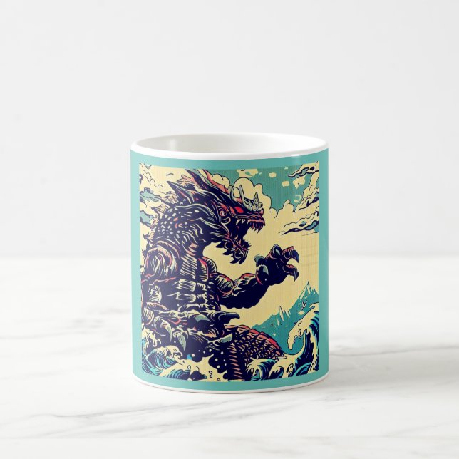 Fantasy Kaiju Anime - Woodcut 4 Kaffemugg (Center)