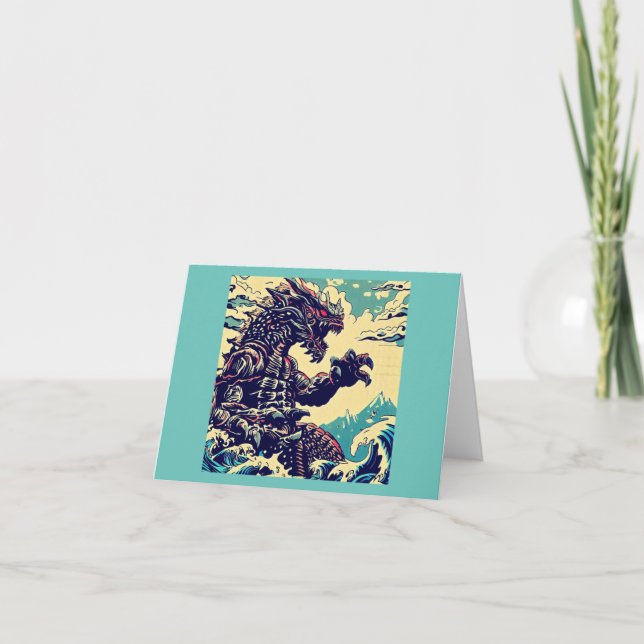 Fantasy Kaiju Anime - Woodcut 4 Kort (Framsida)