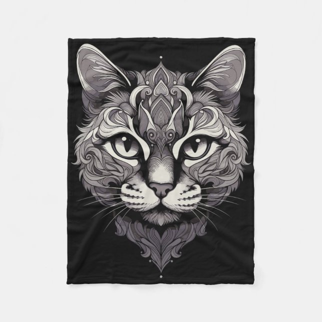 Fantasy Katt Mandala Konst Mystisk Orientalisk Sti Fleecefilt (Framsidan)