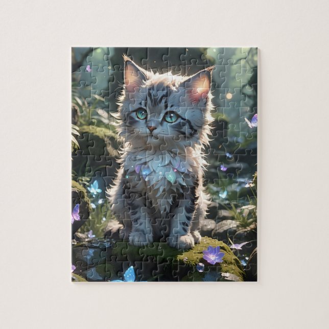 Fantasy Kattunge med Butterflies Jigszle Puzzle Pussel (Vertikal)