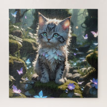 Fantasy Kattunge med Butterflies Puzzle