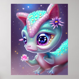 Fantasy Kawaii söt och vidsträckt baby dinosaur Poster