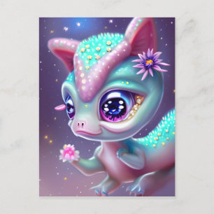 Fantasy Kawaii söt och vidsträckt baby dinosaur Vykort