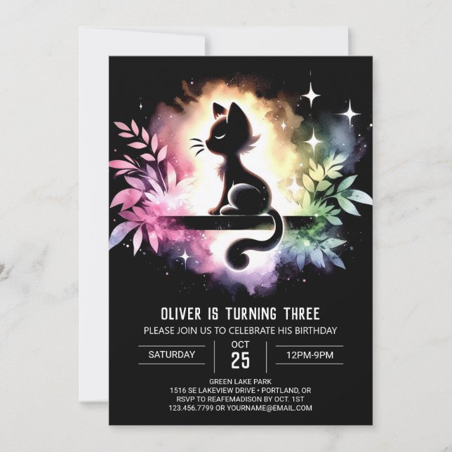 Fantasy Kids Cat Birthday Inbjudningar (Framsida)
