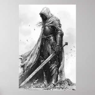 Fantasy Knight Illustration i Stil i Ian Mi Poster
