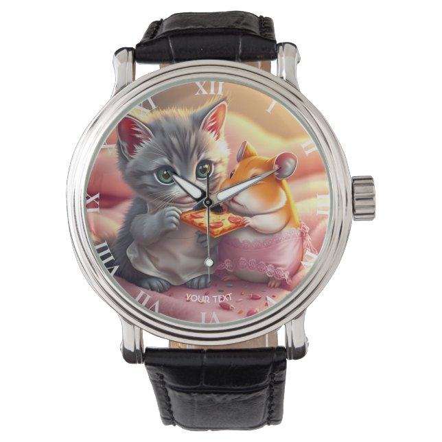Fantasy Kute Hamster Pizza Armbandsur (Framsida)