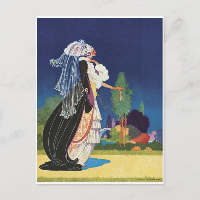 "Fantasy Lady" Vintage vykort (Framsida)