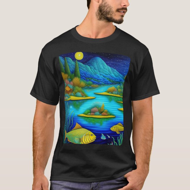 Fantasy Lake Fish Art   T Shirt (Framsida)