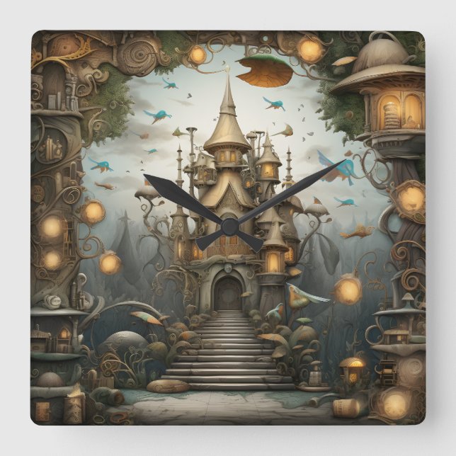 Fantasy Land Wall Clock Fyrkantig Klocka (Framsida)