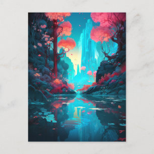 Fantasy Ligcape Forest Rosa Blue Postcard Vykort