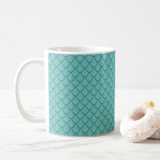 FANTASY LIGHT TEAL DRAGON SCALES MÖNSTER Novelty Kaffemugg (Med munk)