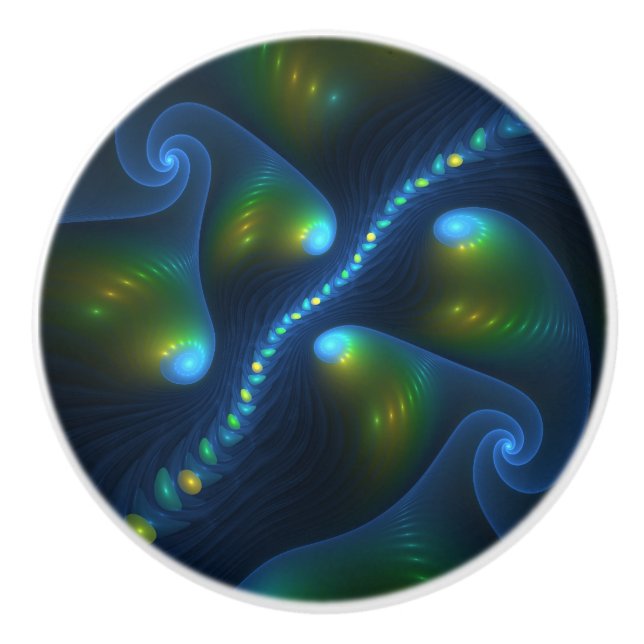 Fantasy Lights Abstract Blue Green Yellow Fractal Knopp (Framsidan)