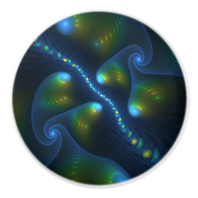 Fantasy Lights Abstract Blue Green Yellow Fractal Knopp (Framsidan)