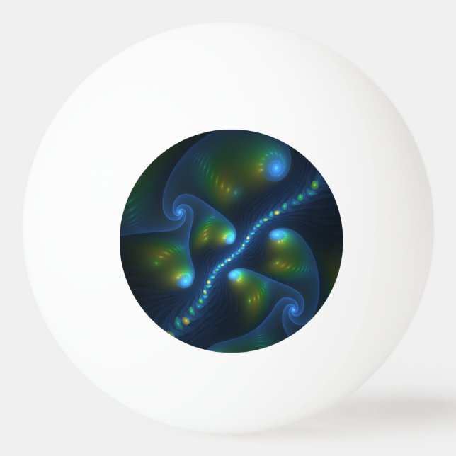 Fantasy Lights Abstract Blue Green Yellow Fractal Pingisboll (Framsidan)