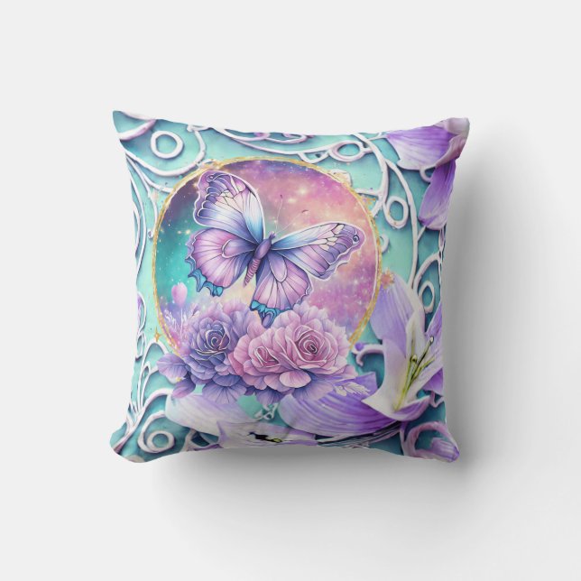 Fantasy Lila Butterfly Universe Kudde (Framsida)