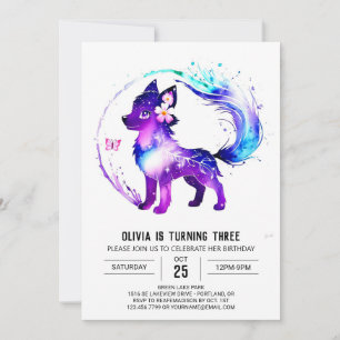 Fantasy Lila Varg Digital Girl Birthday Inbjudningar