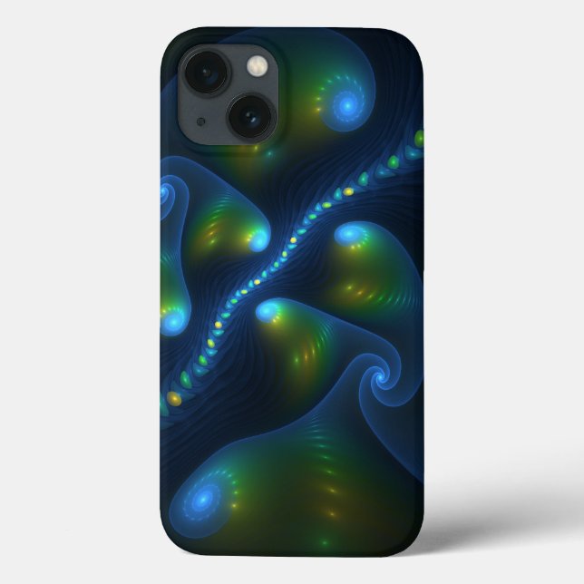 Fantasy Ljus Abstrakt Blue Grönt Gult Fractal (Baksida)