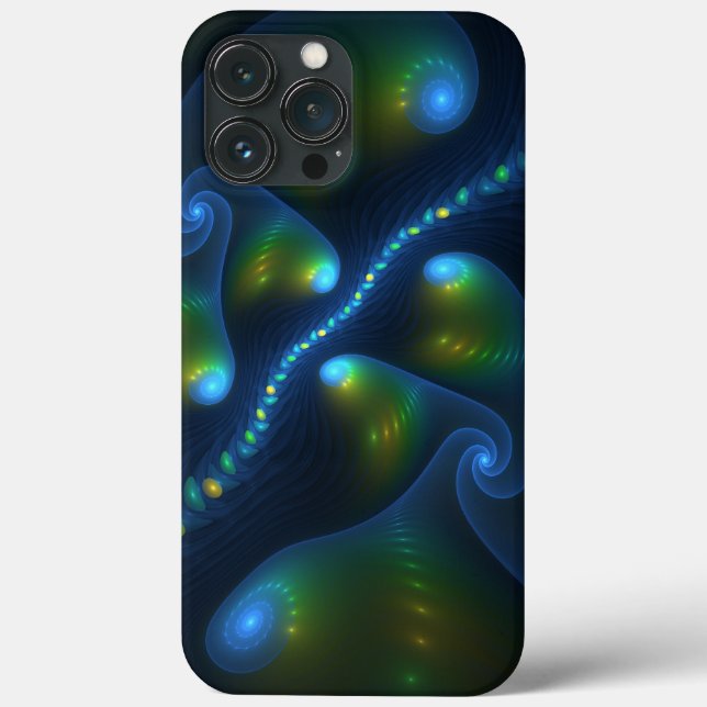 Fantasy Ljus Abstrakt Blue Grönt Gult Fractal (Baksida)