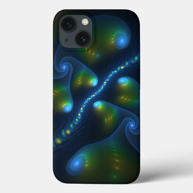 Fantasy Ljus Abstrakt Blue Grönt Gult Fractal (Baksida)