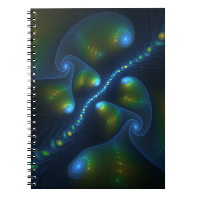 Fantasy Ljus Abstrakt Blue Grönt Gult Fractal Anteckningsbok (Framsidan)