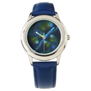 Fantasy Ljus Abstrakt Blue Grönt Gult Fractal Armbandsur
