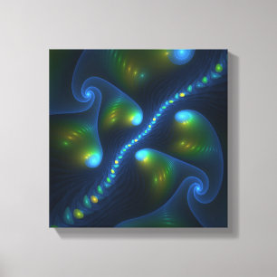 Fantasy Ljus Abstrakt Blue Grönt Gult Fractal Canvastryck