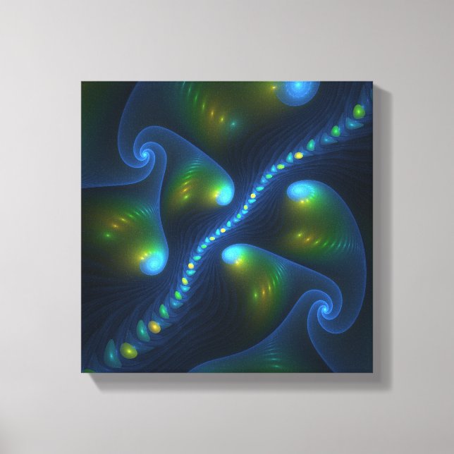 Fantasy Ljus Abstrakt Blue Grönt Gult Fractal Canvastryck (Framsida)