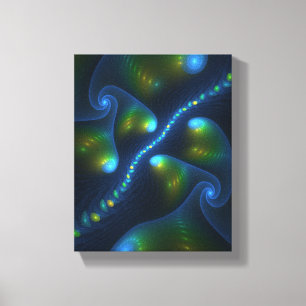 Fantasy Ljus Abstrakt Blue Grönt Gult Fractal Canvastryck