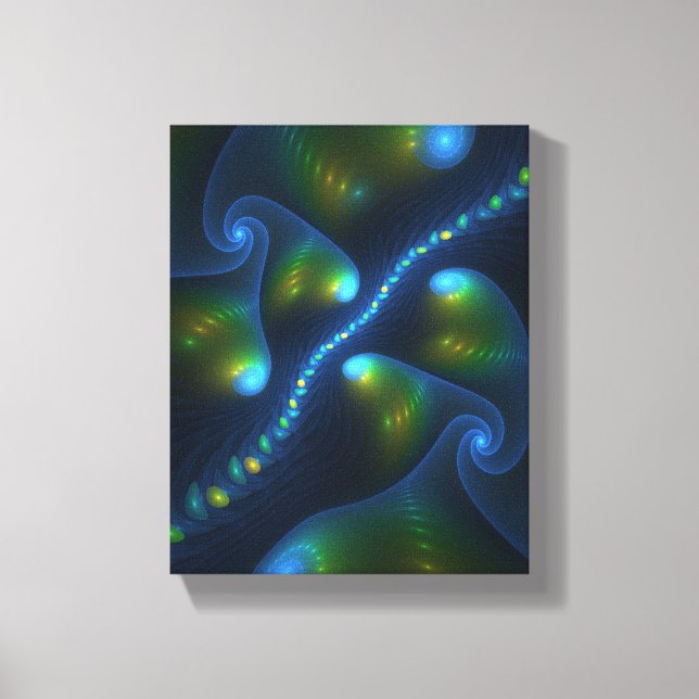 Fantasy Ljus Abstrakt Blue Grönt Gult Fractal Canvastryck (Framsida)