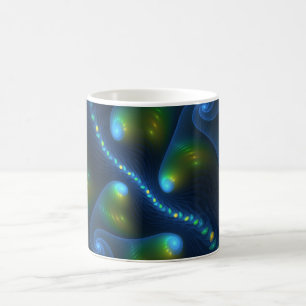 Fantasy Ljus Abstrakt Blue Grönt Gult Fractal Kaffemugg