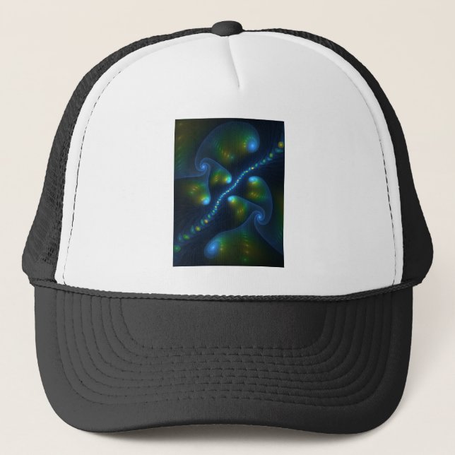 Fantasy Ljus Abstrakt Blue Grönt Gult Fractal Keps (Framsida)
