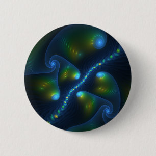 Fantasy Ljus Abstrakt Blue Grönt Gult Fractal Knapp