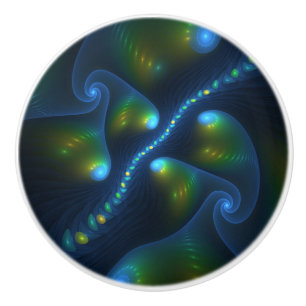 Fantasy Ljus Abstrakt Blue Grönt Gult Fractal Knopp