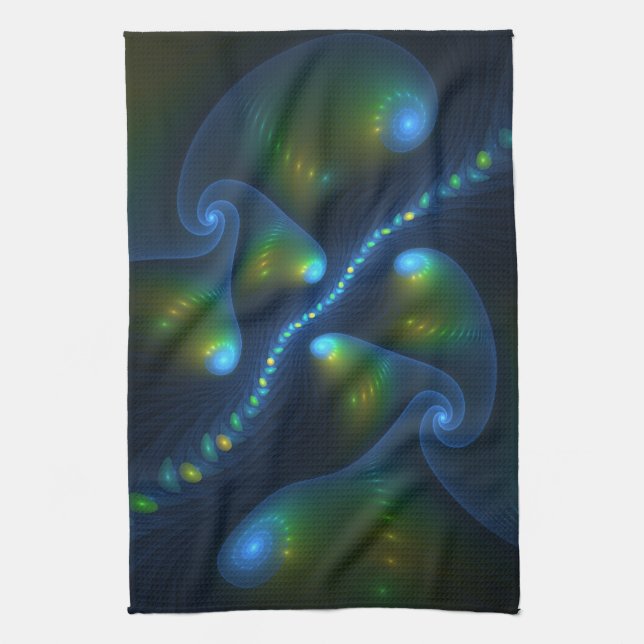 Fantasy Ljus Abstrakt Blue Grönt Gult Fractal Kökshandduk (Vertikal)