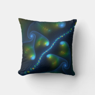Fantasy Ljus Abstrakt Blue Grönt Gult Fractal Kudde