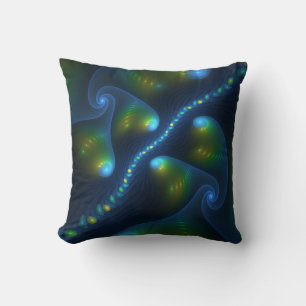 Fantasy Ljus Abstrakt Blue Grönt Gult Fractal Kudde